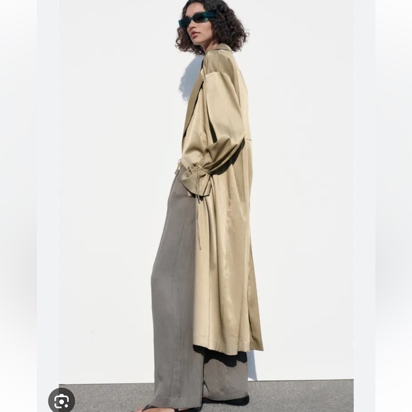 Zara Wrinkle Look Flowy Trench Coat - Picture 3 of 14